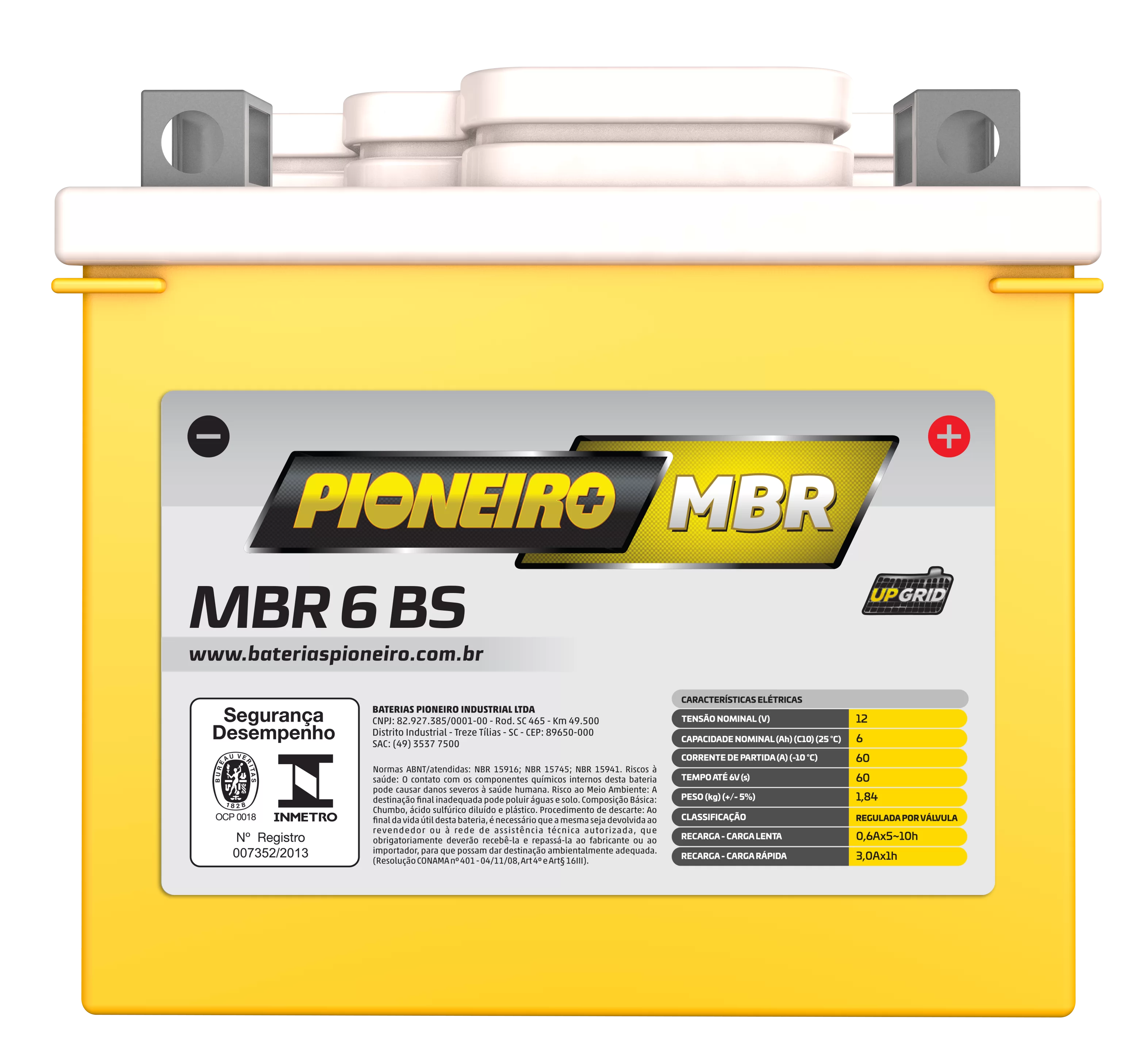 Bateria de Moto Pioneiro MBR 6-BS – 12 Meses de Garantia